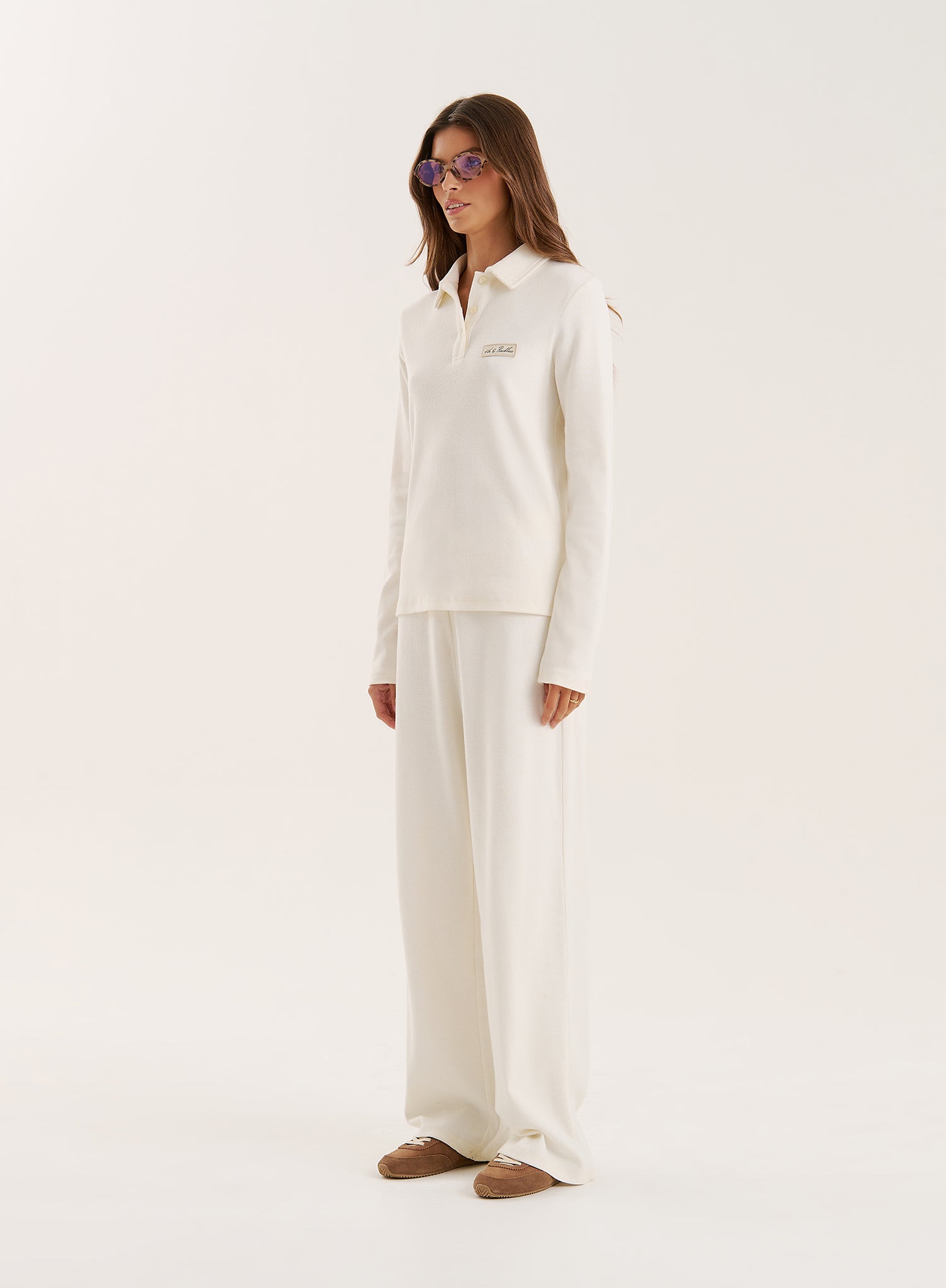 Ecru Ribbed Jersey Trousers